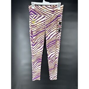Zubaz NFL Womens Minnesota Vikings Zebra Print Leggings Sz L Athleisure SKOL